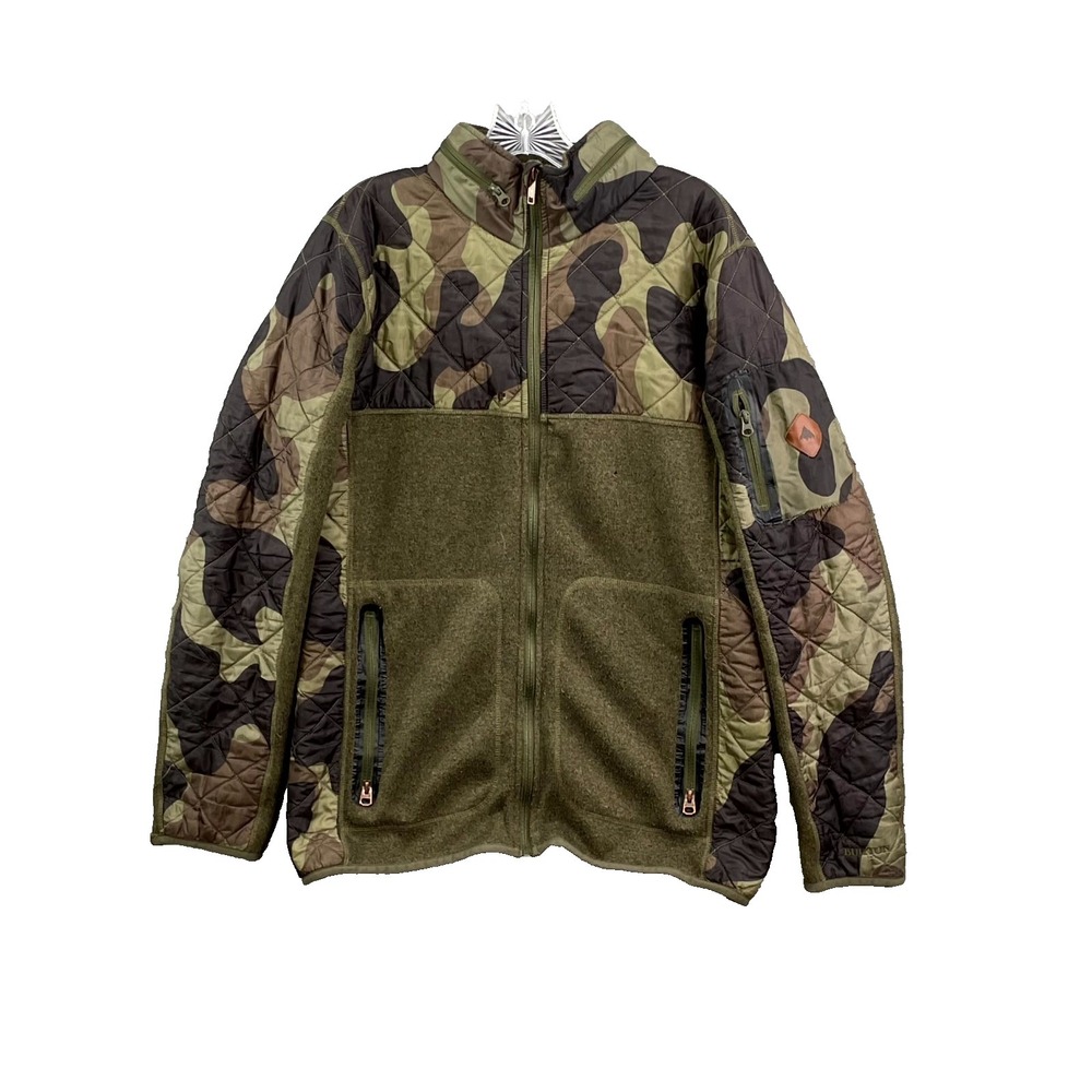 Burton Pierce Fleece‎ Jacket Mens Medium Green Camo Quilted DryRide Outdoor Gear